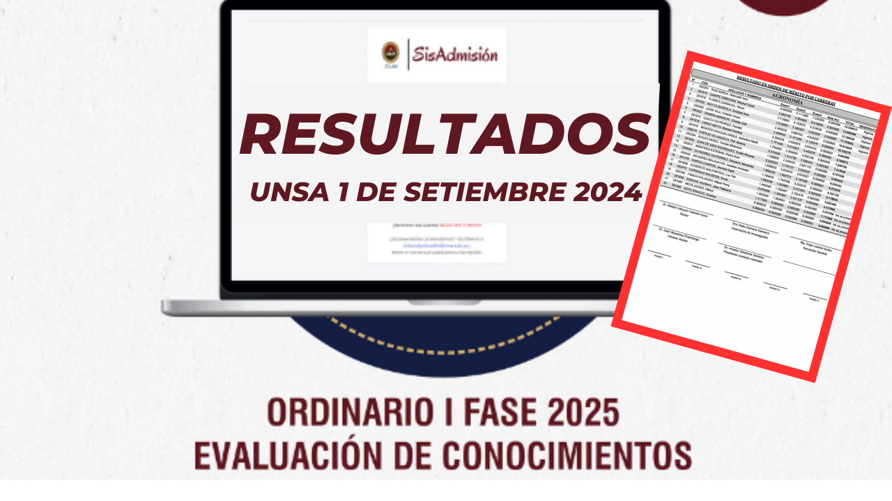 Resultados UNSA Examen Ordinario I Fase 1 de Septiembre 2024