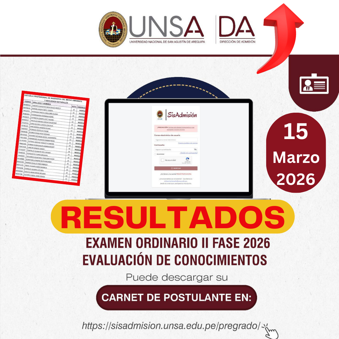 Resultados Examen UNSA II Fase 2026 Domingo 15 de Marzo