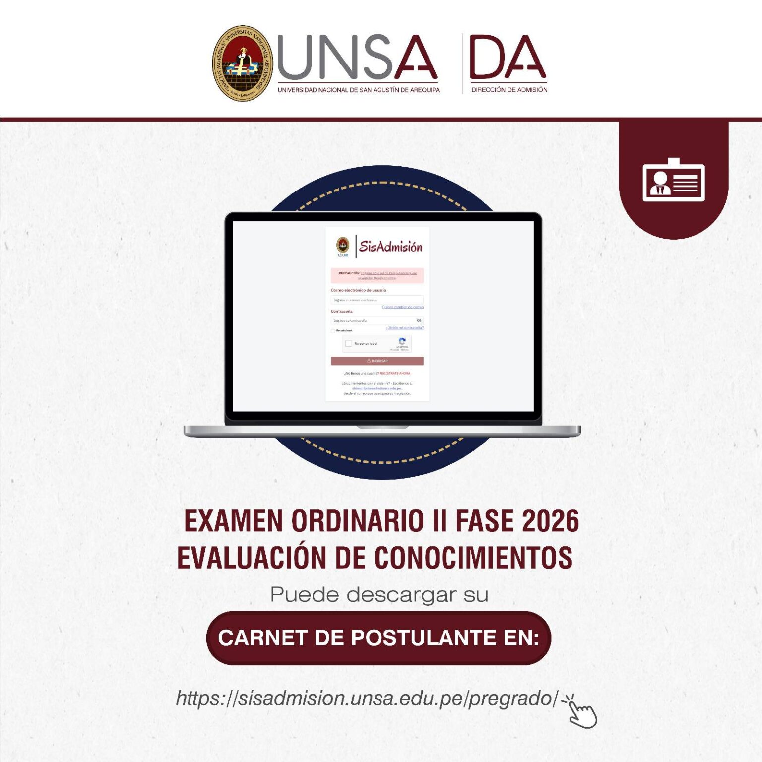 Resultados Examen UNSA II Fase 2026 Domingo 15 de Marzo